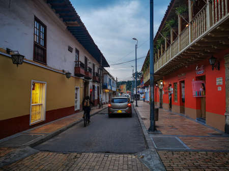 CARTAGENA, COLOMBIA - NOVEMBER 12, 2019: Streets of the colorful historic city centre, which itself is a tourist attraction of Cartagena, Colombia.のeditorial素材