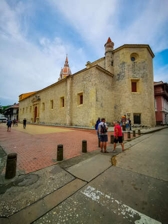 CARTAGENA, COLOMBIA - NOVEMBER 12, 2019: Streets of the colorful historic city centre, which itself is a tourist attraction of Cartagena, Colombiaのeditorial素材