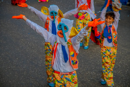 CARTAGENA, COLOMBIA - NOVEMBER 07, 2019: Unidentified people parading in the independece day parade on the streets of Cartagenaのeditorial素材