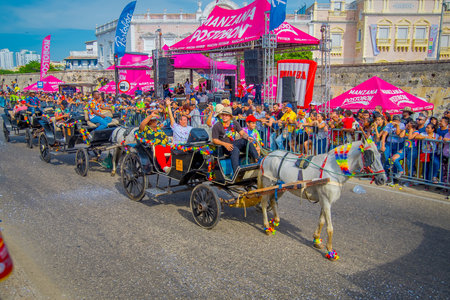 CARTAGENA, COLOMBIA - NOVEMBER 07, 2019: Parader in costume at the independece day parade on the...