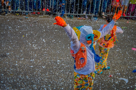 CARTAGENA, COLOMBIA - NOVEMBER 07, 2019: Unidentified people parading in the independece day parade...