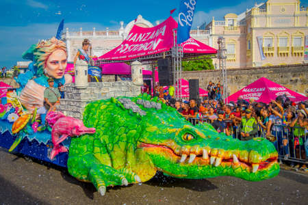 CARTAGENA, COLOMBIA - NOVEMBER 07, 2019: Parader in costume at the independece day parade on the streets of Cartagenaのeditorial素材