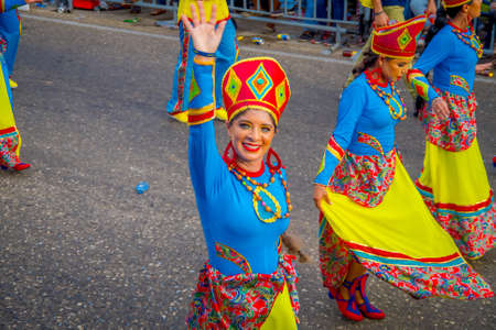 CARTAGENA, COLOMBIA - NOVEMBER 07, 2019: Unidentified people parading in the independece day parade on the streets of Cartagenaのeditorial素材