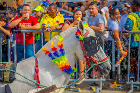 CARTAGENA, COLOMBIA - NOVEMBER 07, 2019: Parader in costume at the independece day parade on the streets of Cartagenaのeditorial素材