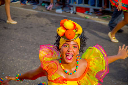CARTAGENA, COLOMBIA - NOVEMBER 07, 2019: Unidentified people parading in the independece day parade on the streets of Cartagenaのeditorial素材