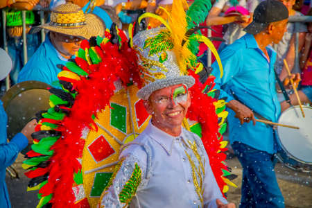 CARTAGENA, COLOMBIA - NOVEMBER 07, 2019: Parader in costume at the independece day parade on the streets of Cartagenaのeditorial素材