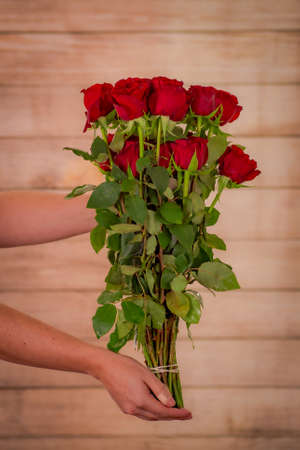 A bouquet of Hearts Garden roses variety, studio shot, red flowers. High quality photoの写真素材