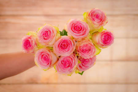 Close up of a bouquet of Esperance roses variety, studio shot, pink flowersの写真素材