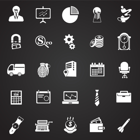 Business icons set on black backgroundのイラスト素材