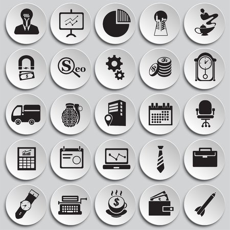 Business icons set on button tabs backgroundの写真素材