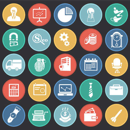 Business icons set on color flat backgroundの写真素材