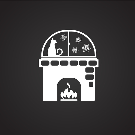 Winter chimney with cat on black background iconの写真素材