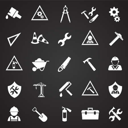 Tools and Construction set on black background iconsのイラスト素材