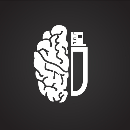 Brain data storage on black background iconのイラスト素材
