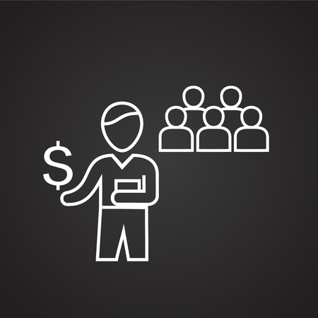 Leader shows way to profit to the team thin line on black background iconのイラスト素材