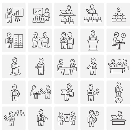 Business collaboration thin line set on squares background iconsのイラスト素材