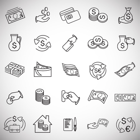 Money and finance thin line set on white background iconsの写真素材