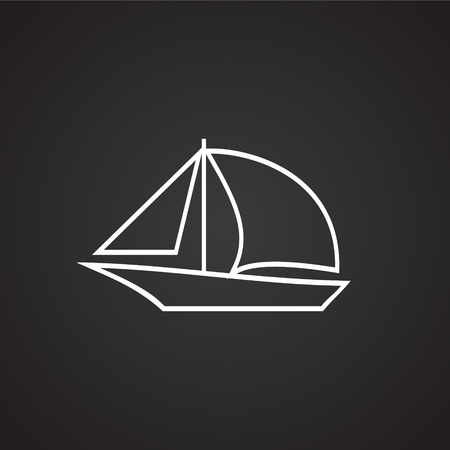 Boat with sail thin line on black background iconの写真素材