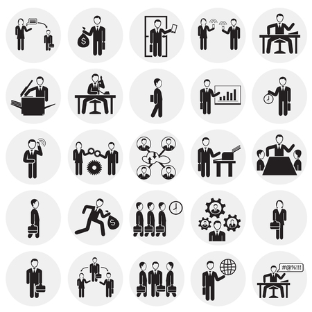 Business and teamworking set on circles background iconsの写真素材