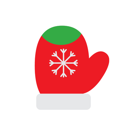 Christmas mitten wit h snowflake flat on white background iconの写真素材