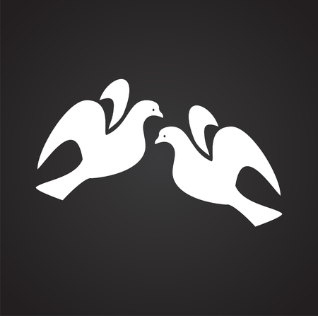 Pigeons in love on black background iconのイラスト素材