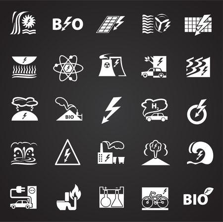 Alternative energy set on black background iconsのイラスト素材
