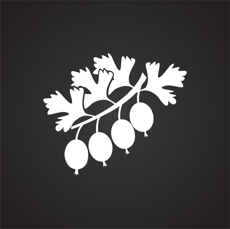 Berries with leafs on black background iconのイラスト素材