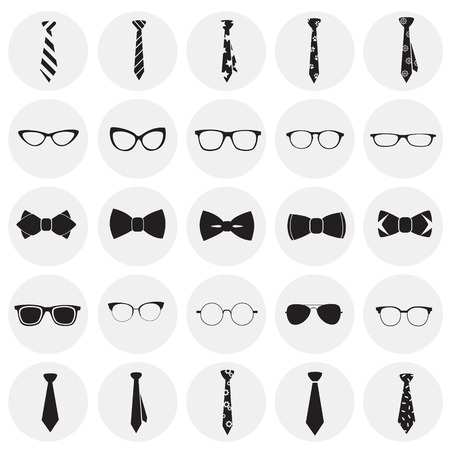 Trendy accessories tie bow eye glasses set on circles background iconsのイラスト素材