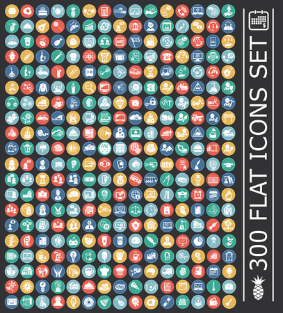 Big 300 flat icons set on color circles black background for graphic and web design, Modern simple vector sign. Internet concept. Trendy symbol for website design web button or mobile appの写真素材