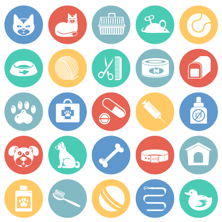 Pet icons set on color circles background for graphic and web design, Modern simple vector sign. Internet concept. Trendy symbol for website design web button or mobile appのイラスト素材