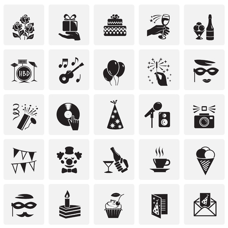 Birthday party icons set on squares background for graphic and web design, Modern simple vector sign. Internet concept. Trendy symbol for website design web button or mobile appのイラスト素材