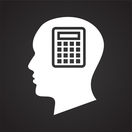 Human head with calculator icon on black background for graphic and web design, Modern simple vector sign. Internet concept. Trendy symbol for website design web button or mobile appのイラスト素材
