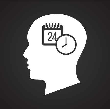 Human head with calendar icon on black background for graphic and web design, Modern simple vector sign. Internet concept. Trendy symbol for website design web button or mobile appのイラスト素材