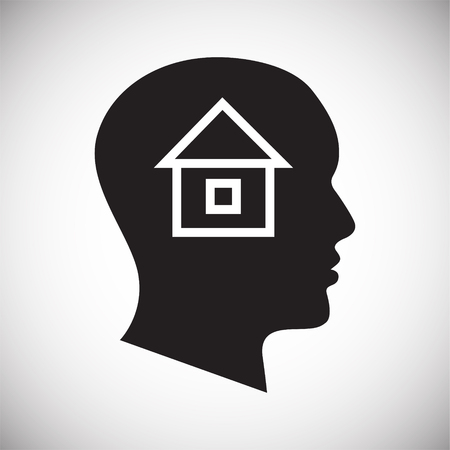 Human head with house icon on white background for graphic and web design, Modern simple vector sign. Internet concept. Trendy symbol for website design web button or mobile appのイラスト素材