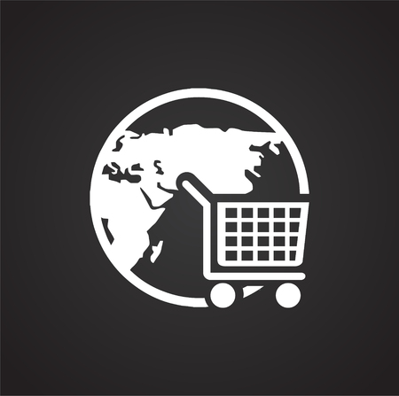 Online shopping worldwide shipping icon on black background for graphic and web design, Modern simple vector sign. Internet concept. Trendy symbol for website design web button or mobile appのイラスト素材