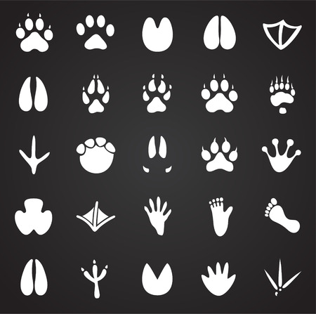 Animal foot prints icons set on black background for graphic and web design, Modern simple vector sign. Internet concept. Trendy symbol for website design web button or mobile appのイラスト素材