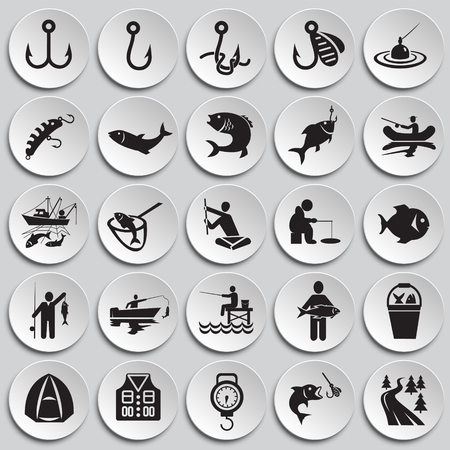 Fishing icon set on plates background for graphic and web design, Modern simple vector sign. Internet concept. Trendy symbol for website design web button or mobile appのイラスト素材