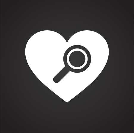 Heart love search icon on black background for graphic and web design, Modern simple vector sign. Internet concept. Trendy symbol for website design web button or mobile appのイラスト素材