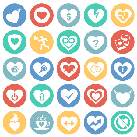 Heart icon set on color circles background for graphic and web design, Modern simple vector sign. Internet concept. Trendy symbol for website design web button or mobile appのイラスト素材
