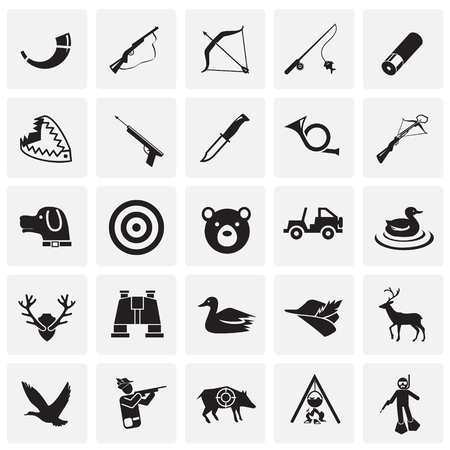 Hunting icon set on squares background for graphic and web design, Modern simple vector sign. Internet concept. Trendy symbol for website design web button or mobile appのイラスト素材