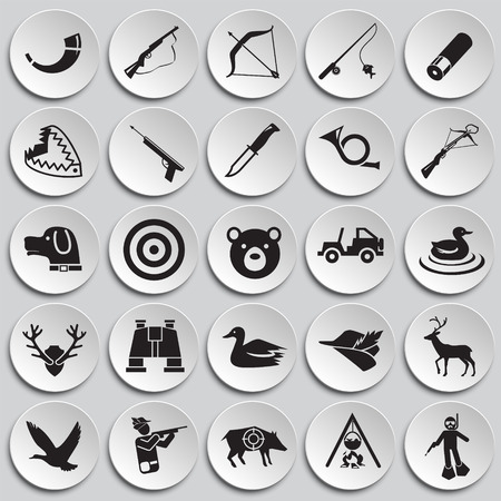 Hunting icon set on plates background for graphic and web design, Modern simple vector sign. Internet concept. Trendy symbol for website design web button or mobile appのイラスト素材