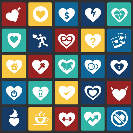 Heart icon set on color squares background for graphic and web design, Modern simple vector sign. Internet concept. Trendy symbol for website design web button or mobile appのイラスト素材