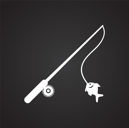 Fishing rod icon on black background for graphic and web design, Modern simple vector sign. Internet concept. Trendy symbol for website design web button or mobile appのイラスト素材