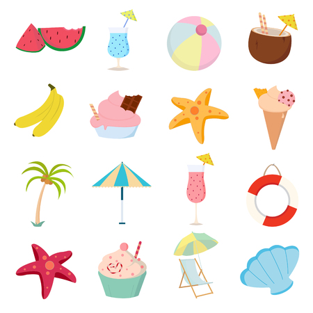 Summer icons set on white background for graphic and web design, Modern simple vector sign. Internet concept. Trendy symbol for website design web button or mobile appのイラスト素材