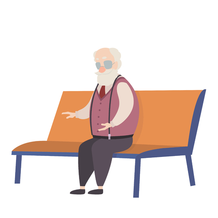 Grandfather sitting on bench cartoon characters set on white background.のイラスト素材