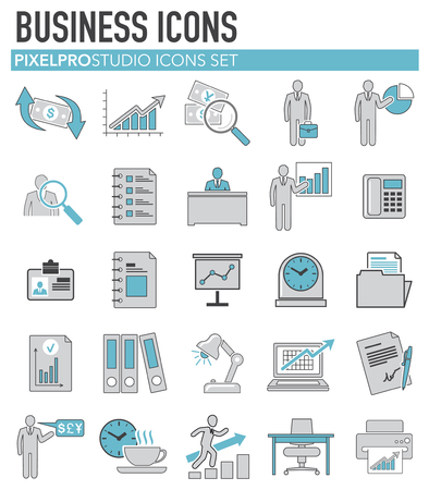 Business icons set bleu grey on white background for graphic and web design, Modern simple vector sign. Internet concept. Trendy symbol for website design web button or mobile appのイラスト素材