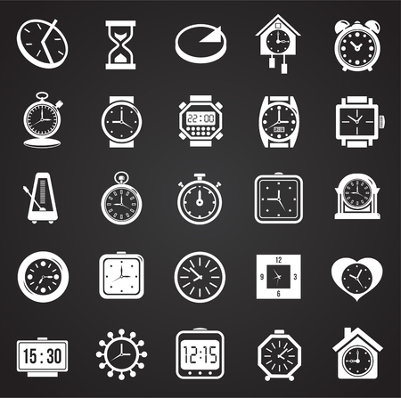 Time icons set on black background for graphic and web design, Modern simple vector sign. Internet concept. Trendy symbol for website design web button or mobile appの写真素材