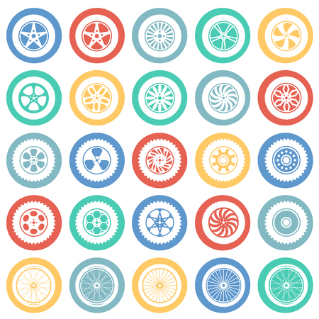 Wheel icons set on color circles white background for graphic and web design, Modern simple vector sign. Internet concept. Trendy symbol for website design web button or mobile appのイラスト素材