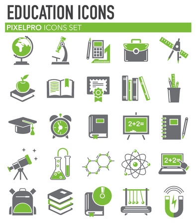 Education grey green icons set on white background for graphic and web design, Modern simple vector sign. Internet concept. Trendy symbol for website design web button or mobile appのイラスト素材