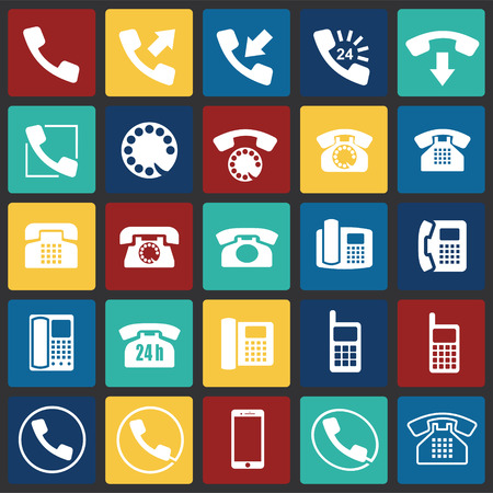 Phone icons set on color squares background for graphic and web design, Modern simple vector sign. Internet concept. Trendy symbol for website design web button or mobile appのイラスト素材